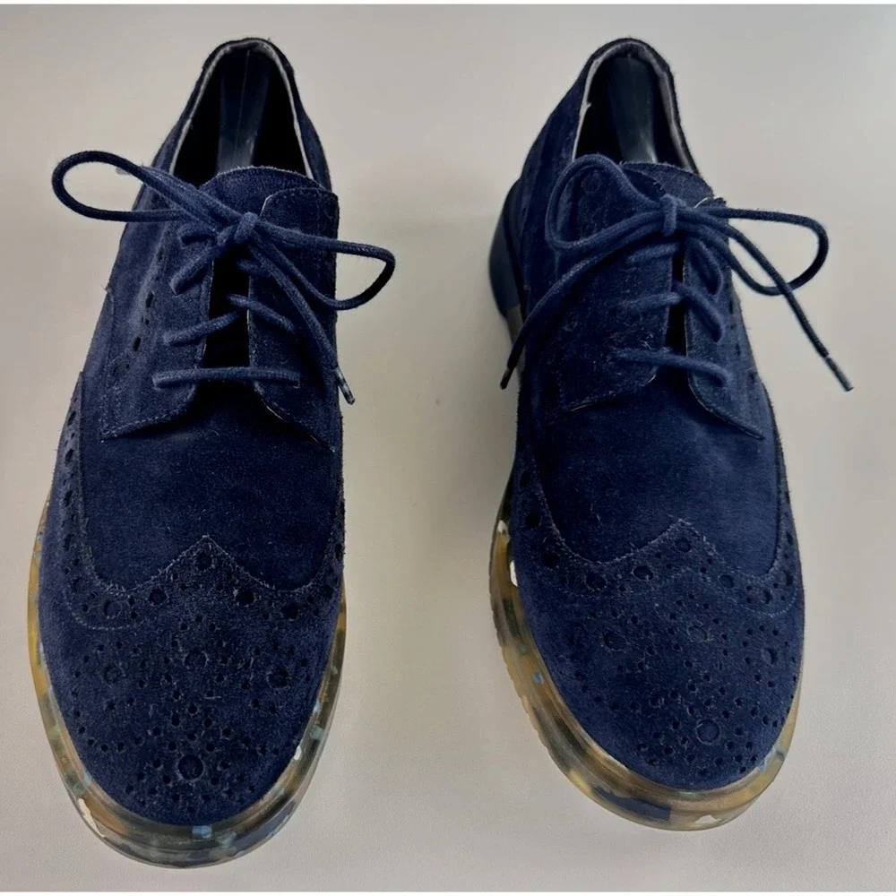 Anthony Miles Blue Suede Brogue‎ Shoes Clear Sole Men's Lace-Up Size 11 Shoes
